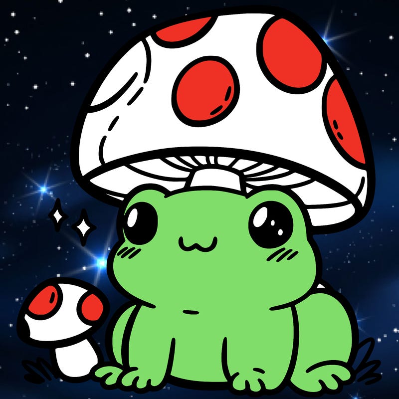 a cute frog with a mushroom hat