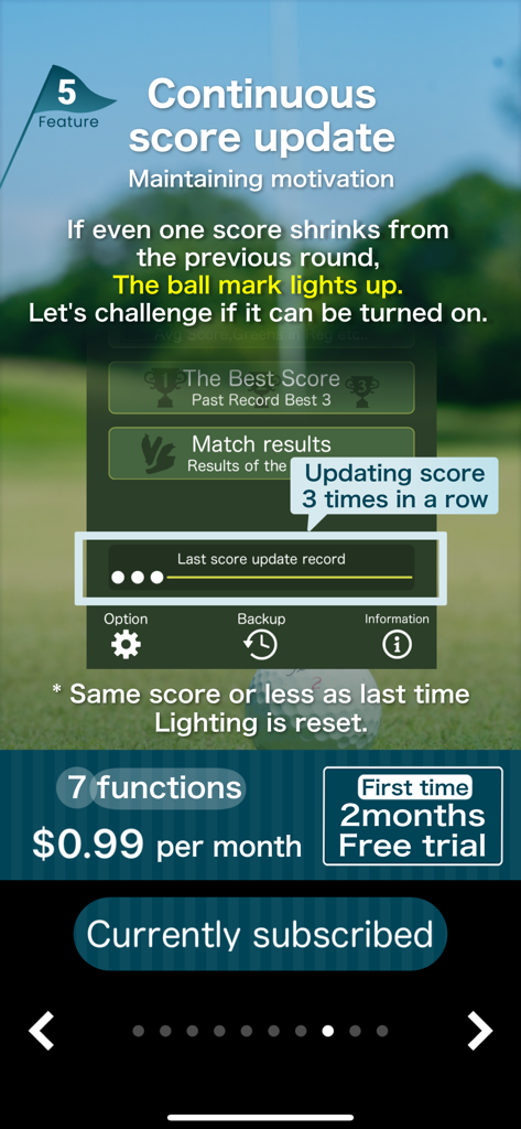 Best Score - Golf Score Manage - Interface of Best Score golf app showing the continuous score update feature for maintaining motivation