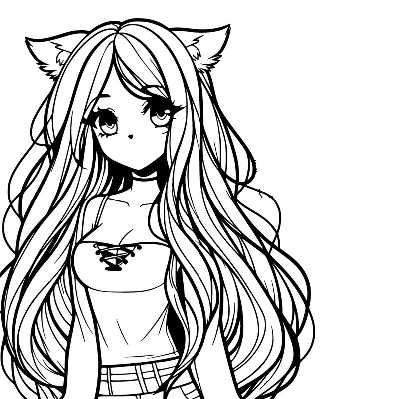 a girl with long hair and a white top and dog ears