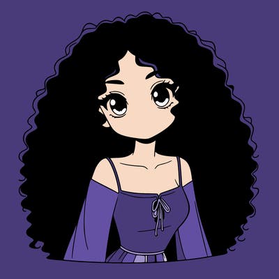 a black anime girl with long afro hair