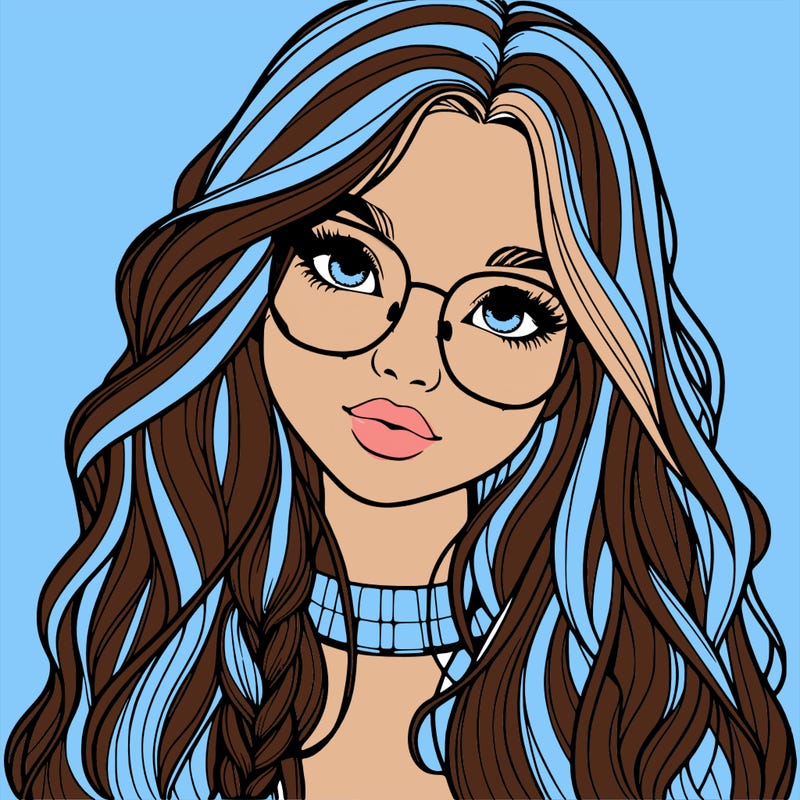 girl with long hair and freckles and glasses realistic