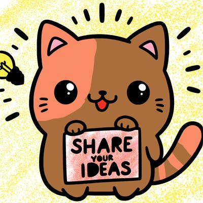 a cute cat saying share your ideas
