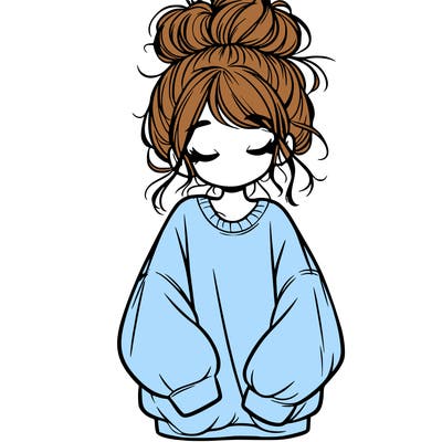 girl with baggy sweatshirt and messy bun