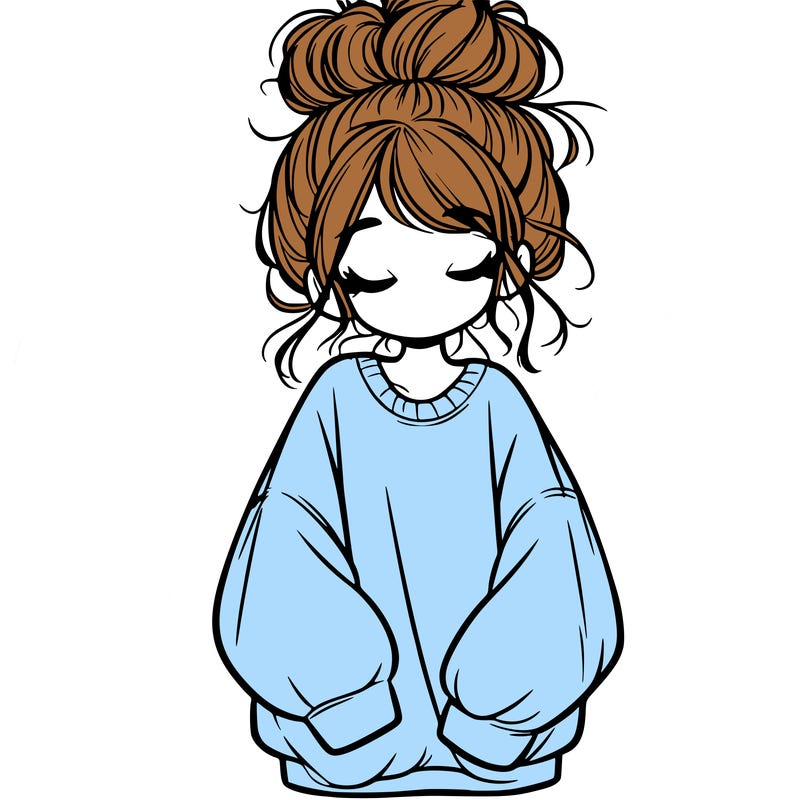girl with baggy sweatshirt and messy bun