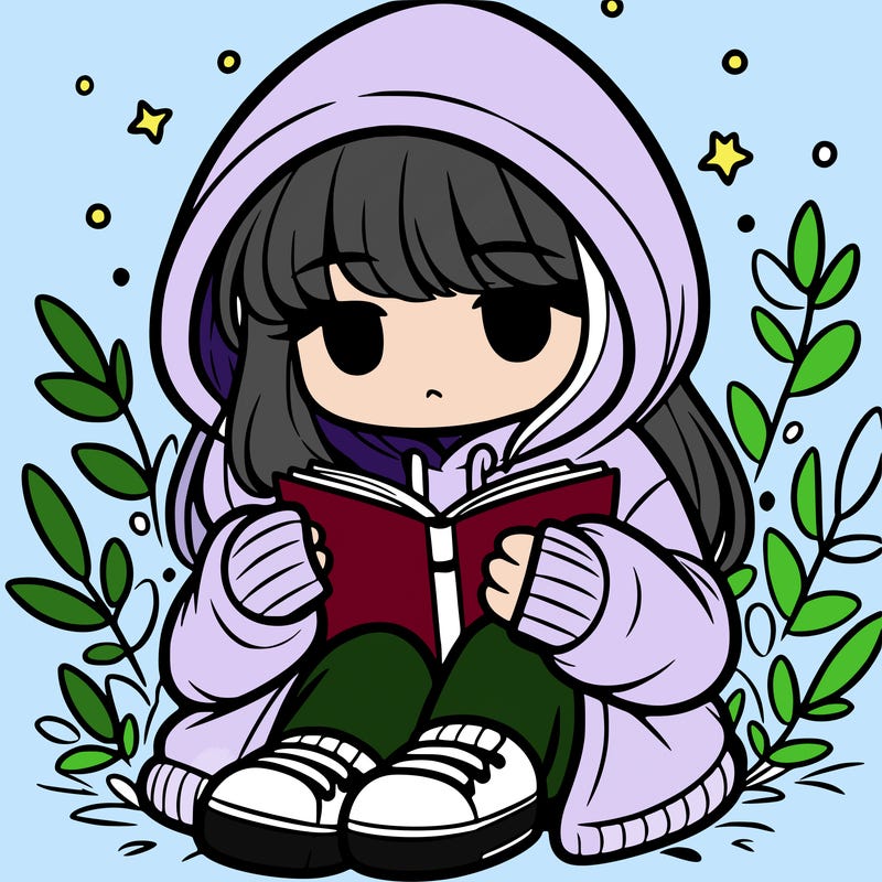 girl in oversized hoodie reading a book
