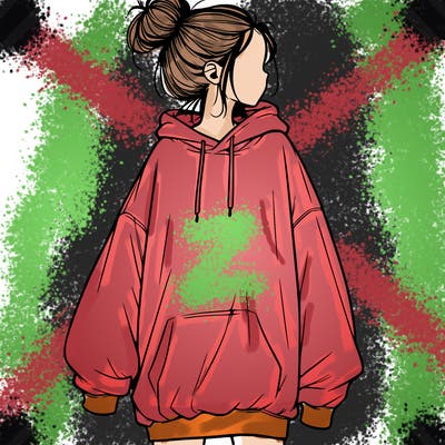 realistic girl with a oversized sweatshirt on and a bun