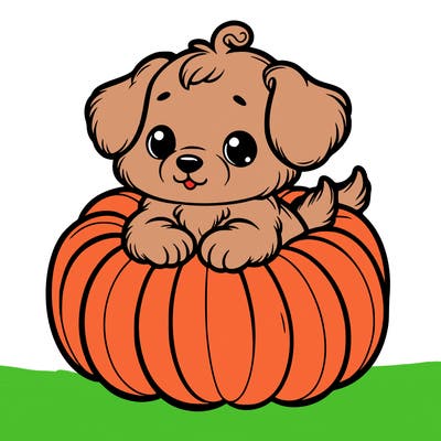 cute little puppy in a pumpkin