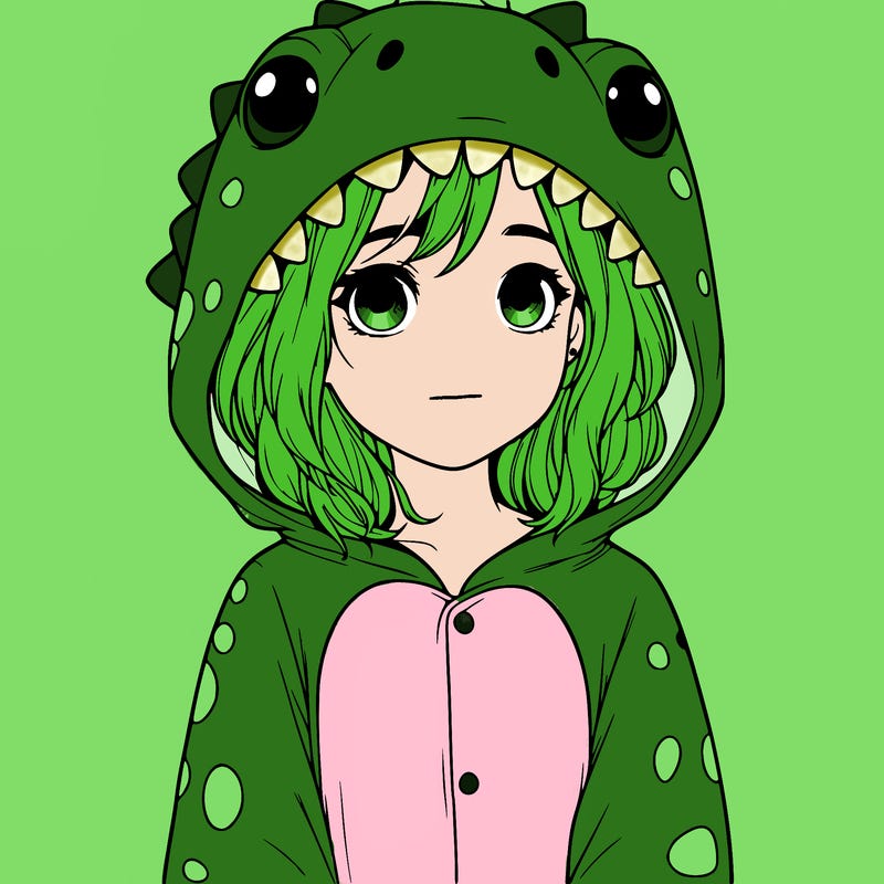 a girl in a dinosaur onesie realistic
