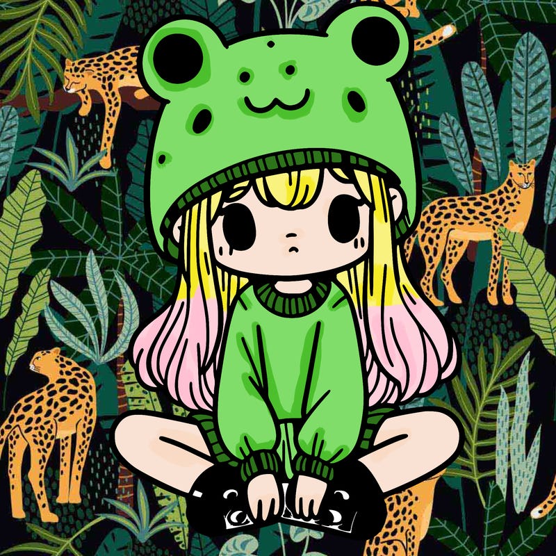 a girl wearing a frog hat and some frog socks