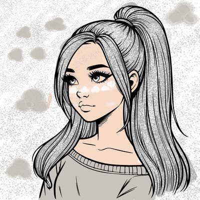 realistic girl with a high ponytail