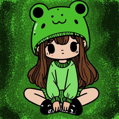 a girl wearing a frog hat and some frog socks