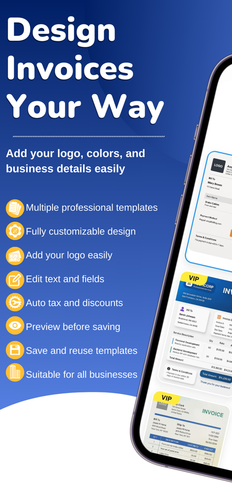 AI Invoice Maker - ServiFocus - AI Invoice Maker interface showing customizable templates and branding options for businesses
