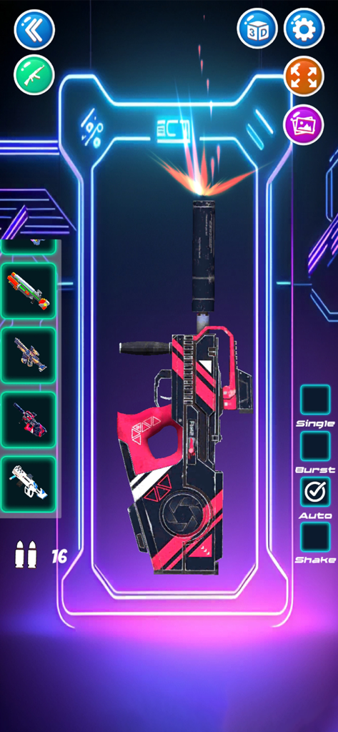 Gun Trick Simulator - Futuristic sci-fi gun with muzzle flash in Gun Trick Simulator app