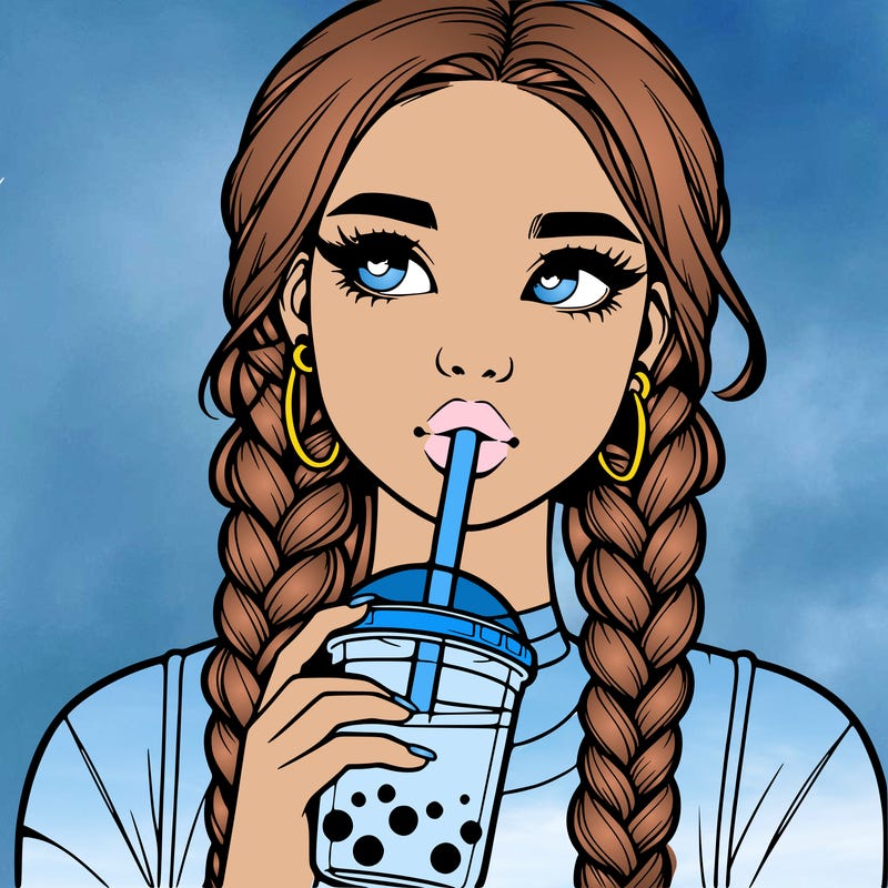 realistic girl with braided hair drinking boba