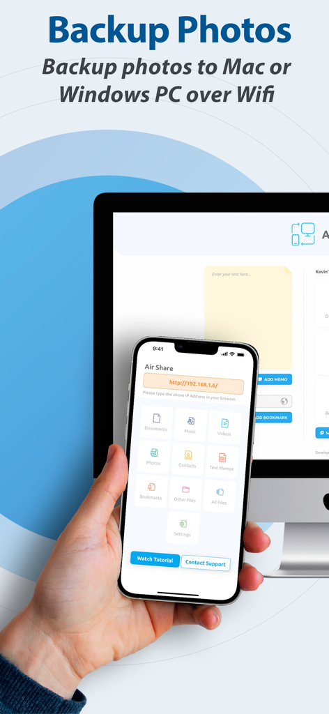 Air Share Wifi File Transfer - Copia de seguridad inalámbrica de fotos de un iPhone a una computadora a través de WiFi usando la interfaz de la aplicación Air Share