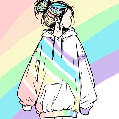 realistic girl with a oversized sweatshirt on and a bun