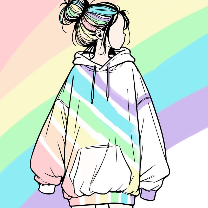 realistic girl with a oversized sweatshirt on and a bun