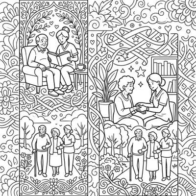 These unique bookmark coloring pages beautifully illustrate the gentle spirit of elderly care and companionship. Create a personalized keepsake that celebrates moments of connection and relaxation.