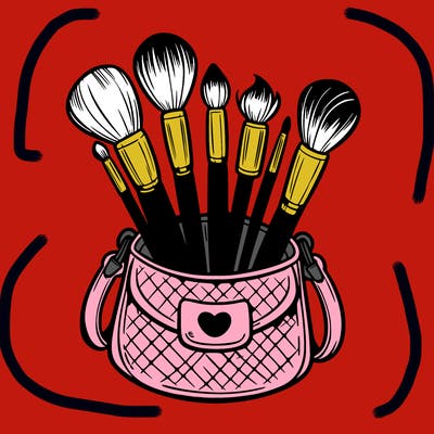 makeup brush set in a purse