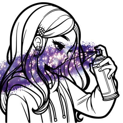 a realistic girl spray painting