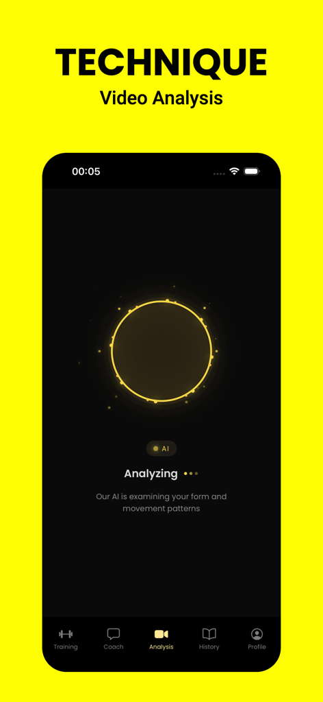 Strength Coach AI: Workout Log - AI video analysis screen for checking lifting form in the Strength Coach AI app
