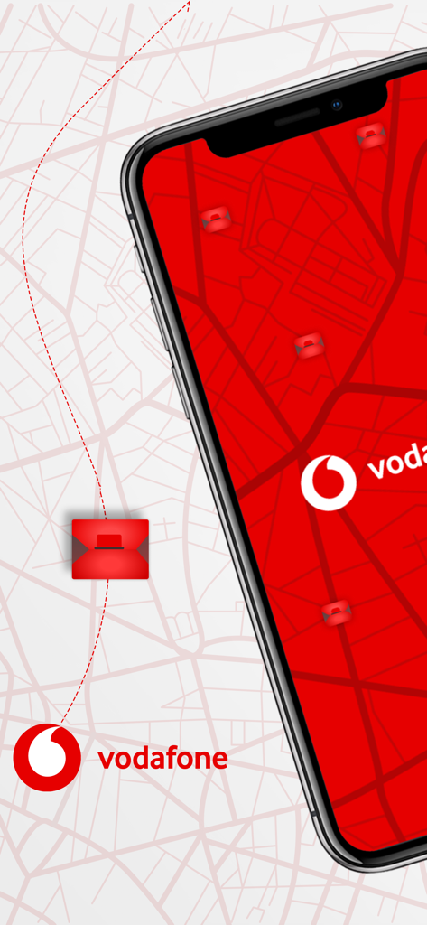 Vodafone Smart Tracker - App Vodafone Smart Tracker che mostra le posizioni degli asset su una mappa rossa