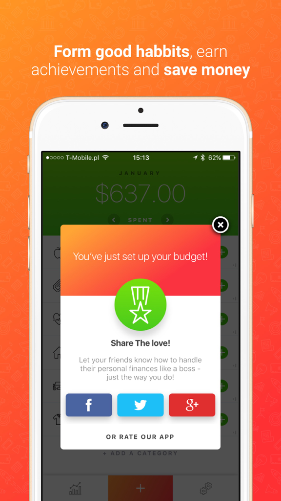 Blinq: Simple Expense Tracker Spendings Analytics - Achievement notification in the Blinq app for setting up a monthly budget
