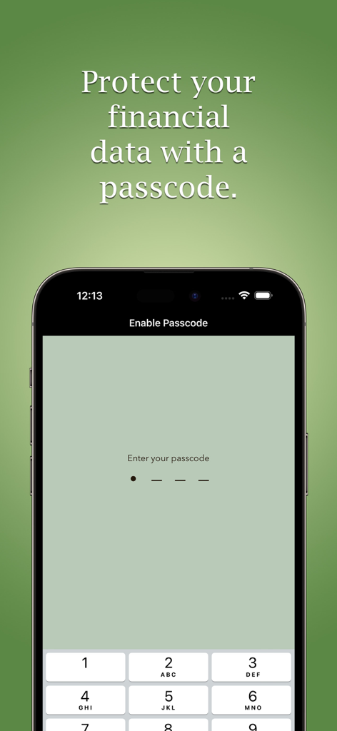 MyBonds app passcode entry screen for financial data security