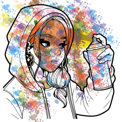 a realistic girl, spray painting