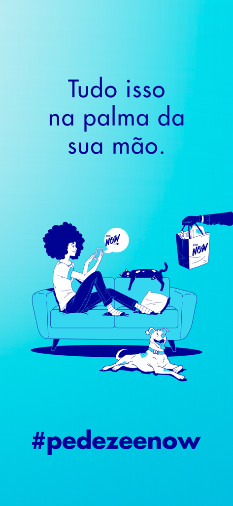 Zee.Now - Pet Shop Delivery - Illustration of a woman sitting on a couch with her pets while receiving a Zee Now delivery bag