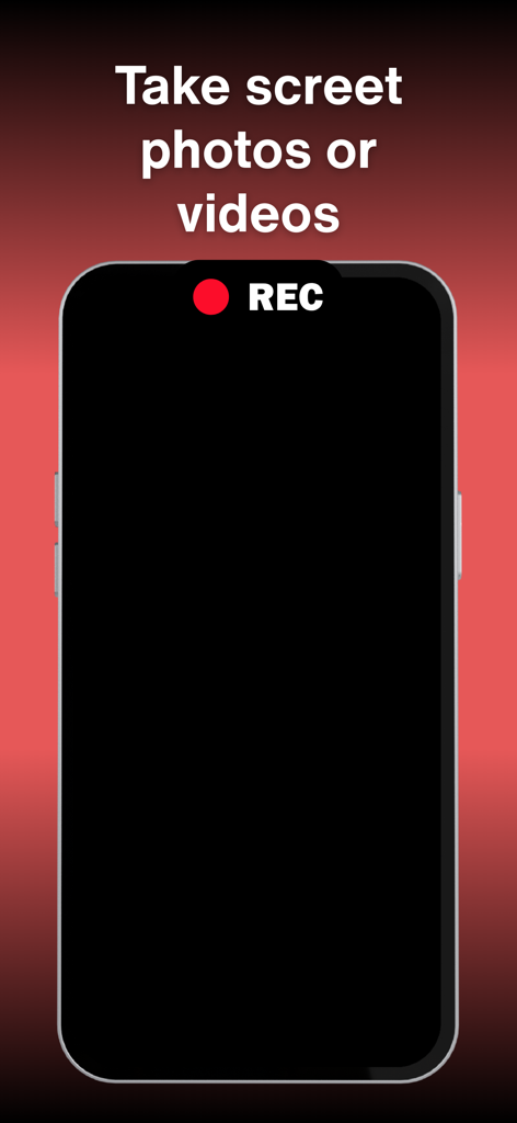 Secret video recorder - NoCam - 은밀한 비디오 및 사진 캡처를 위해 빨간색 REC 표시기가 있는 검은 화면을 보여주는 스마트폰 인터페이스