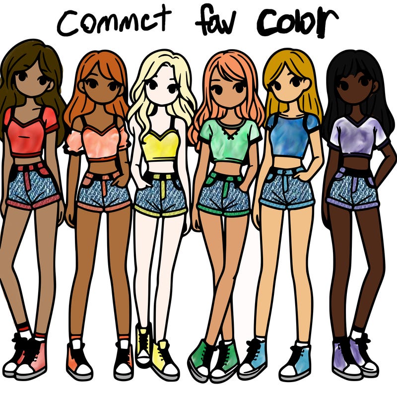 a group of girls wearing crop tops and shorts