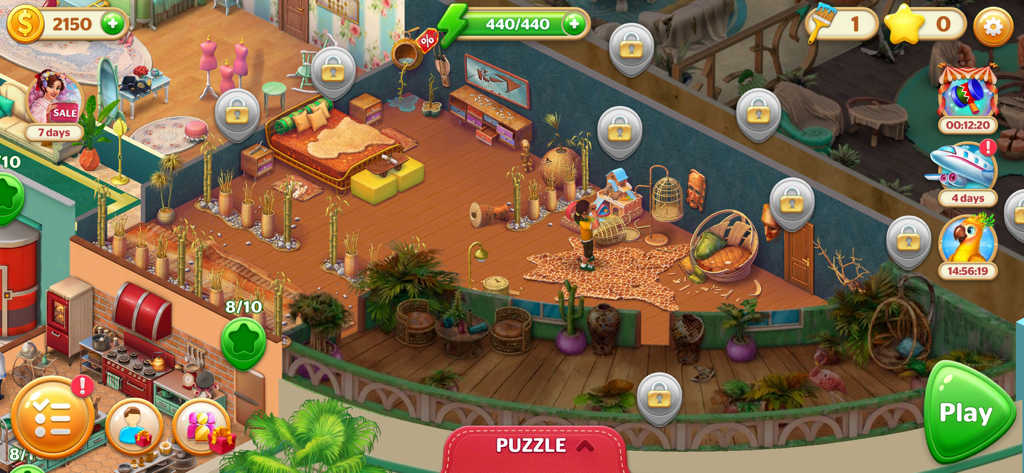 Isometric view of a hotel room interior design and renovation scene in Hidden Hotel Miami Mystery.