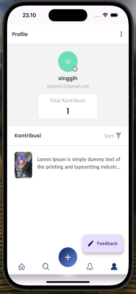 Benutzerprofilbildschirm in der Silent Intip Reporting App mit Beiträgen