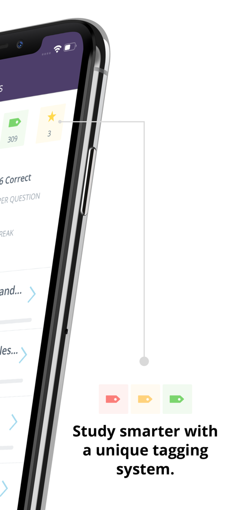 COCN® Ostomy Care Exam Prep - Écran de smartphone montrant le système d'étiquetage unique pour l'application COCN Ostomy Care Exam Prep