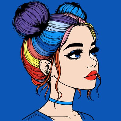 realistic girl with buns on the top of her head