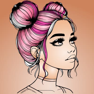 realistic girl with buns on the top of her head