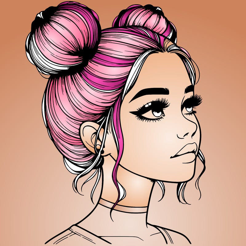 realistic girl with buns on the top of her head