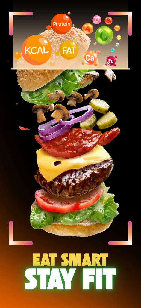 Calio: AI Calorie Tracker - KI-gestützte Lebensmittelscanner-App-Oberfläche analysiert Kalorien und Ernährungs-Makros eines Burgers