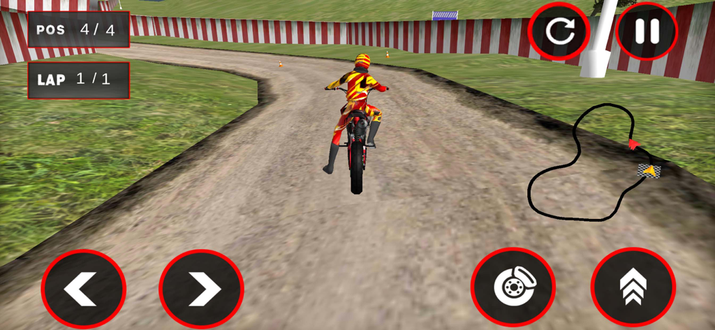 Dirt Bike Stunt Motocross Game - Vista en tercera persona de una dirt bike compitiendo en una pista en un juego de motocross para móviles