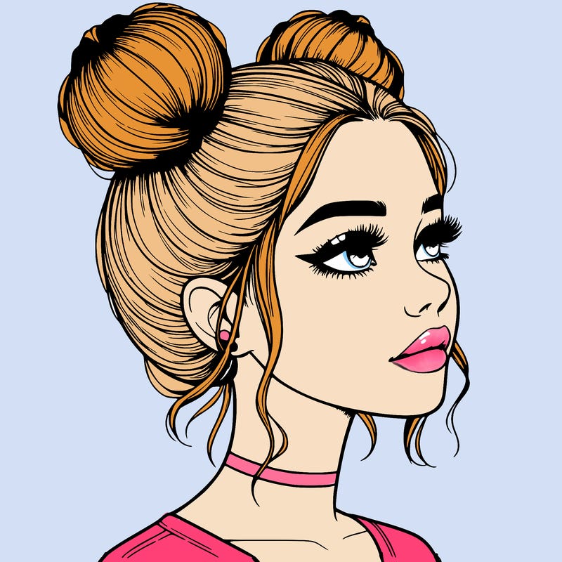 realistic girl with buns on the top of her head