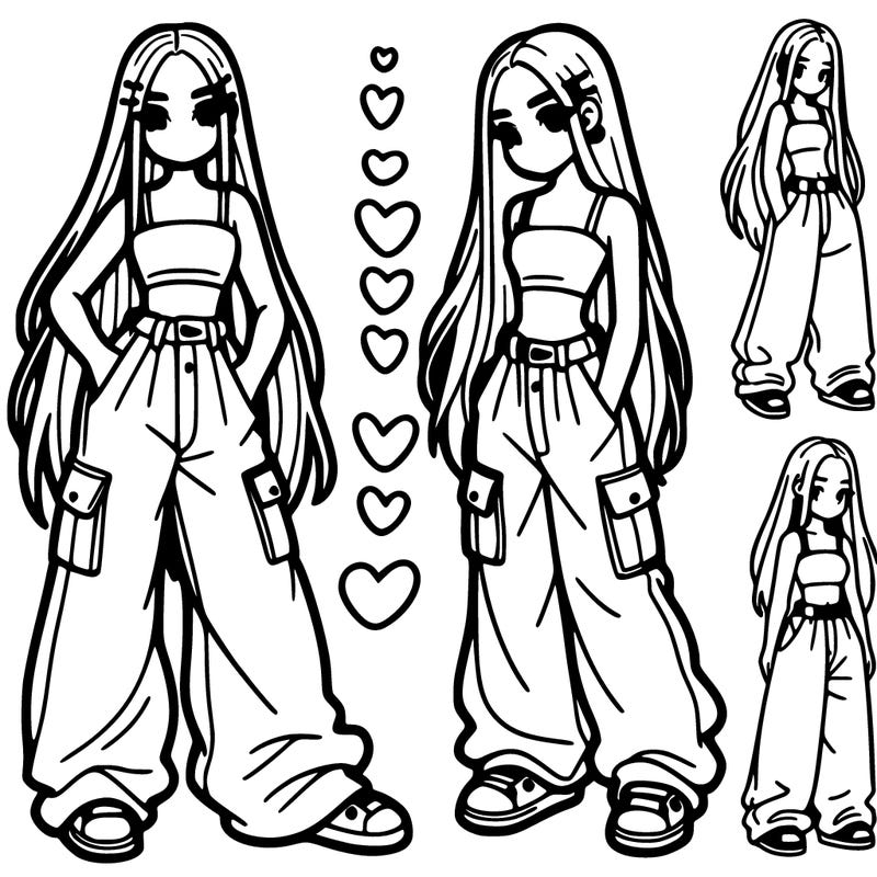girl with baggy pants and crop top and very very long hair
