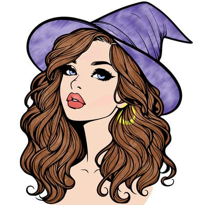 realistic witch girl with wavy hair and lips