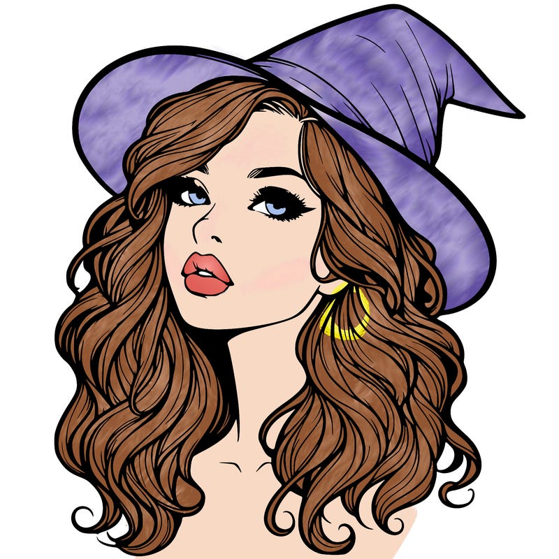 realistic witch girl with wavy hair and lips