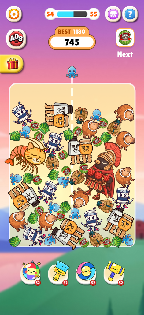 Brainrot Merge Drop Fun Puzzle - Mobile gameplay of Brainrot Merge Drop with colorful meme characters and puzzle mechanics