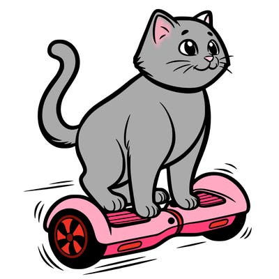 cat riding at hoverboard