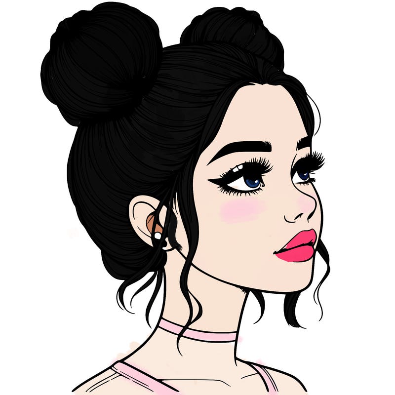 realistic girl with buns on the top of her head