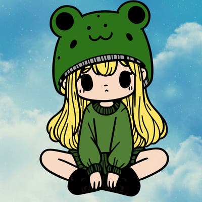a girl wearing a frog hat and some frog socks
