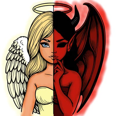 realistic angel half demon