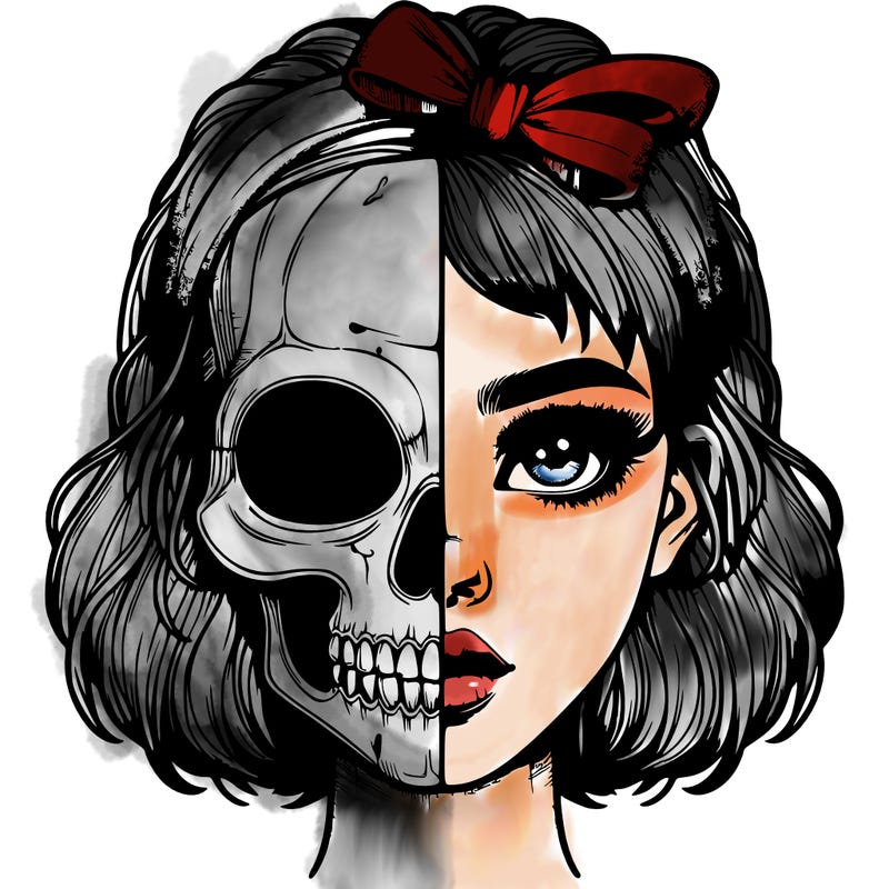 realistic girl with half skull mask